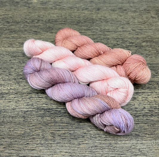 3 Skein Shawl Set -Peach Pink Soft Lace Romantic Colourways