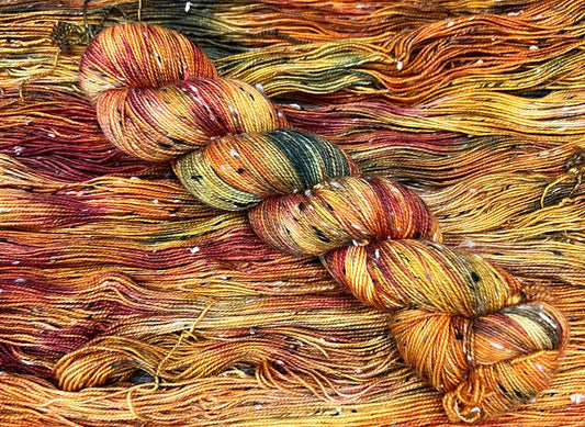 FRONDESENCE - Orange Green Burgundy Brown Variegated Tweed Sock Yarn