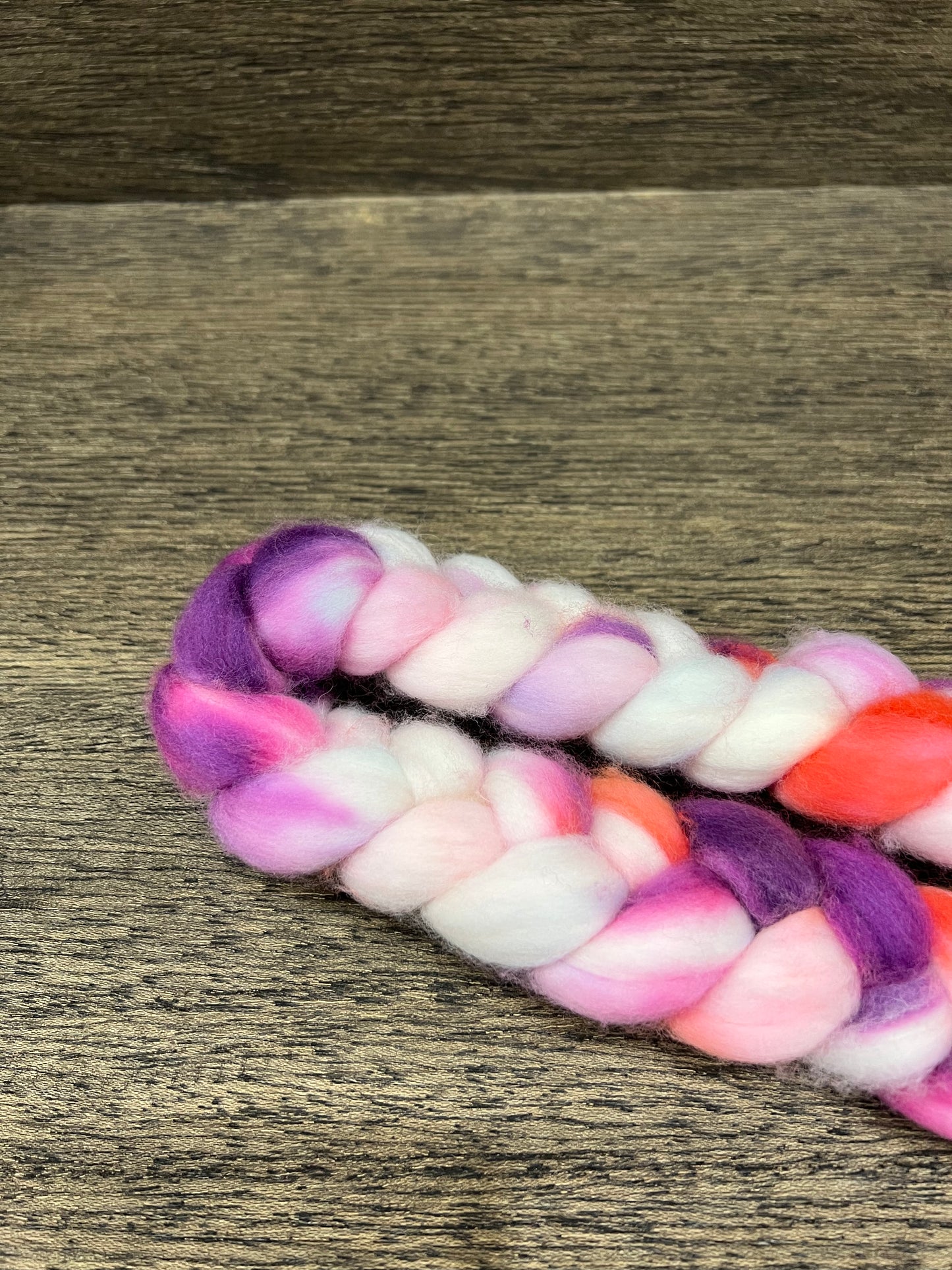 Pink Purple Red Cream Hand Dyed Spinning Fibre Polwarth Top Non Superwash