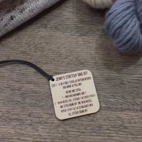 Mini Reference Tool for Knitting Wooden Info Card - Jenny’s Stretchy Bind Off