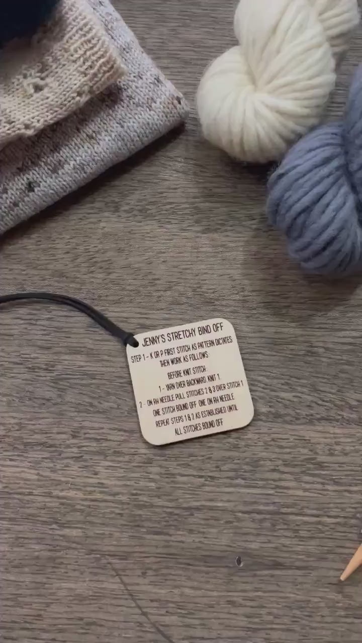 Mini Reference Tool for Knitting Wooden Info Card - Jenny’s Stretchy Bind Off