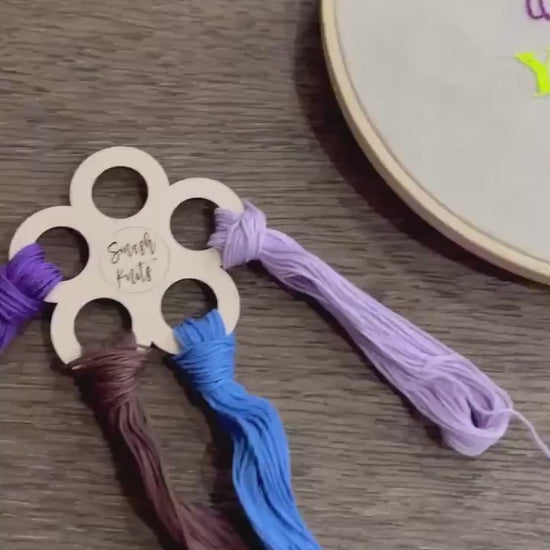 Wooden Embroidery Flower Shaped Floss Holder - Tool for Embroiderers and Stitchers