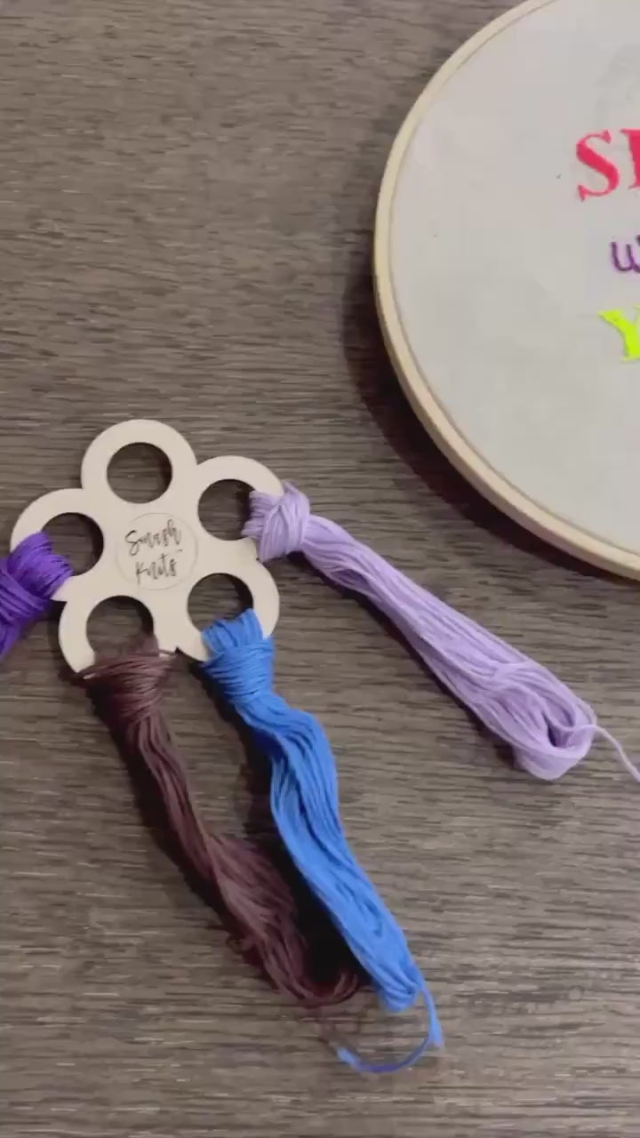 Wooden Embroidery Flower Shaped Floss Holder - Tool for Embroiderers and Stitchers