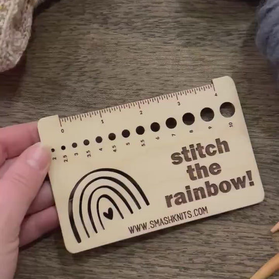 Rainbow Knitting Gauge Ruler - Baltic Birch Wood Needle Sizer