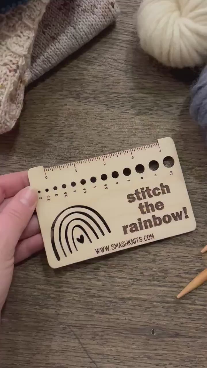Rainbow Knitting Gauge Ruler - Baltic Birch Wood Needle Sizer