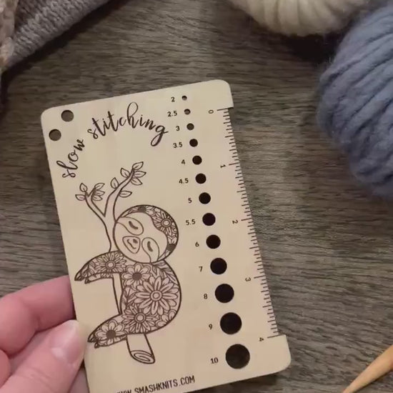 Sloth Knitting Gauge Ruler - Wooden Crochet Needle Sizer