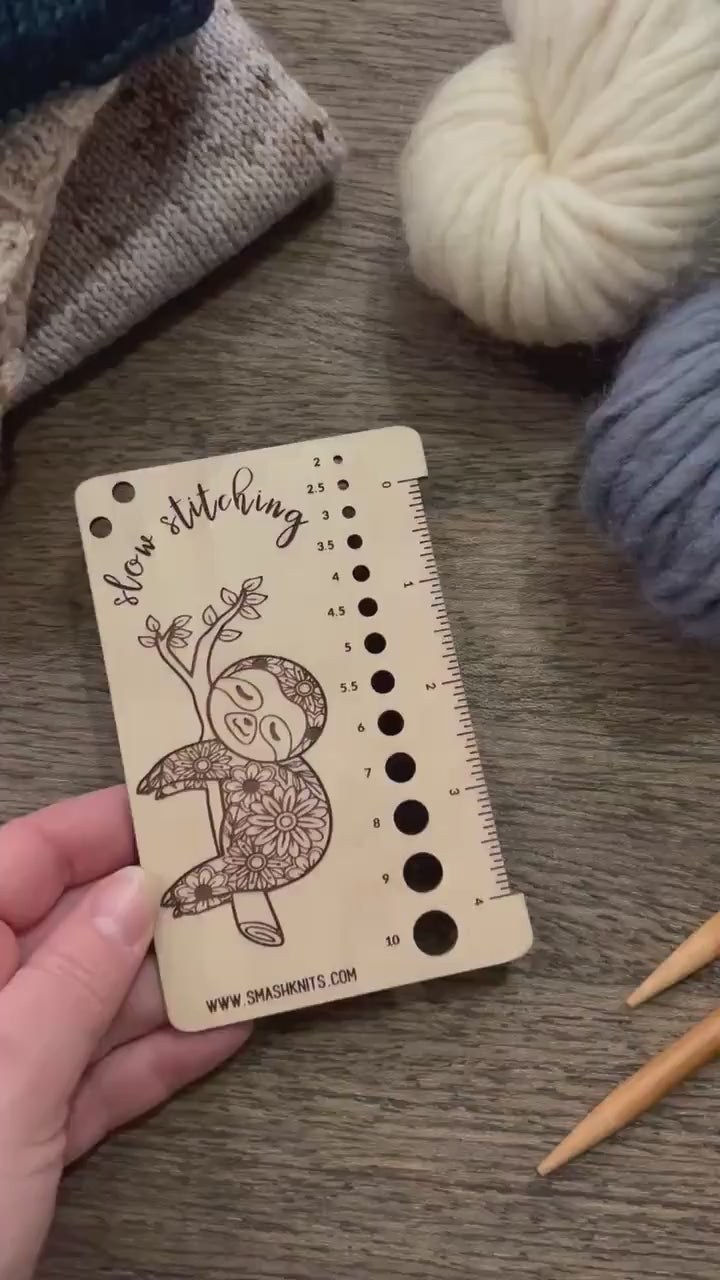 Sloth Knitting Gauge Ruler - Wooden Crochet Needle Sizer
