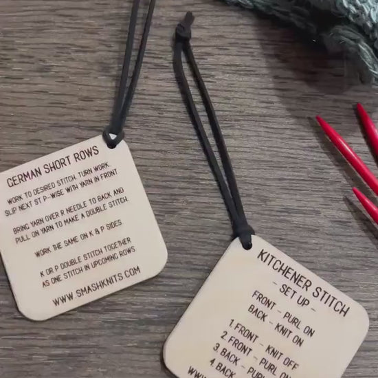 Reference Tool for Knitting Wooden Info Card - Kitchener Stitch and German Short Rows