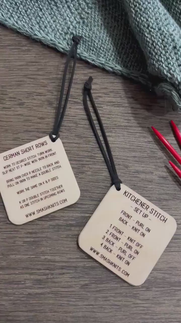 Reference Tool for Knitting Wooden Info Card - Kitchener Stitch and German Short Rows