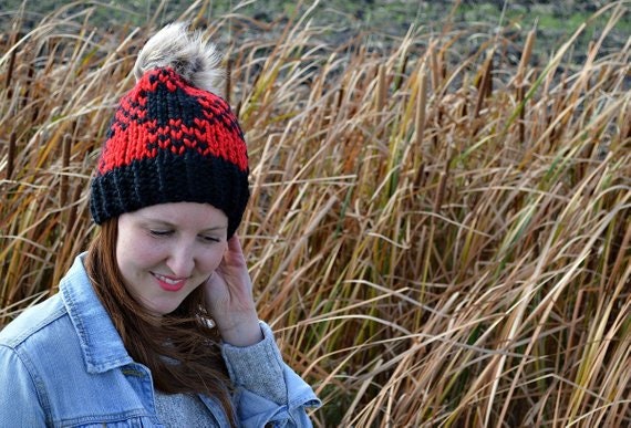 Instant Download Knitting Pattern Unisex Hat Pattern Kid Hat Pattern Adult Fair Isle Hat Pattern Checkered Hat Pattern Easy Knit Pattern