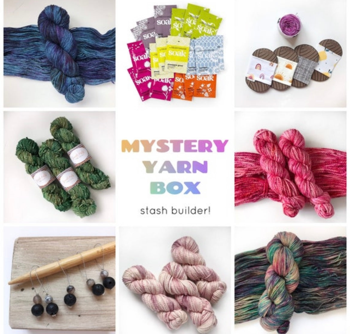 Hand Dyed Yarn Mystery Sampler Box Surprise 400 yards + Assorted Weights and Colourways Bonus Yarn and Notion Box