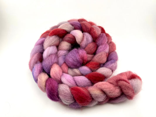 RED PINK PURPLE Hand Dyed Spinning Fibre Purple Corriedale Top Non Superwash
