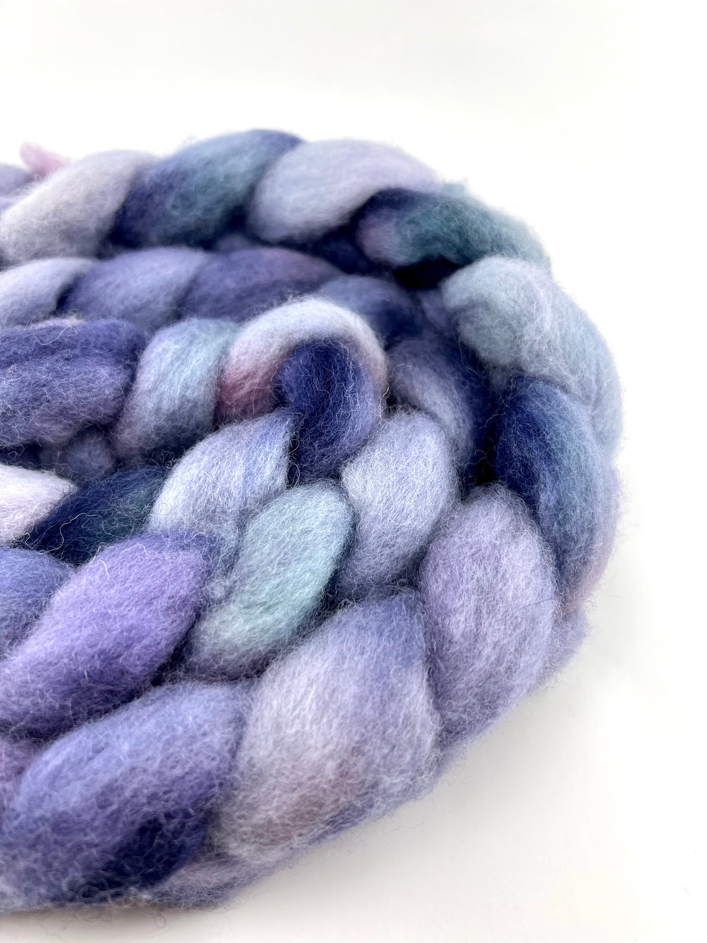 SOFT BLUES Hand Dyed Spinning Fibre Purple Blue Corriedale Top Non Superwash