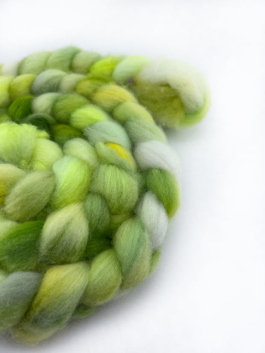 LEMON Hand Dyed Spinning Fibre Green Yellow Polwarth Top Non Superwash