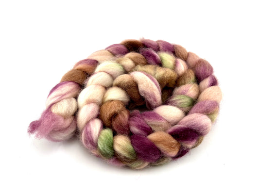 GARDEN PARTY PINK ROSE GREEN BROWN Hand Dyed Spinning Fibre BFL Top Non Superwash Brown Burgundy Navy